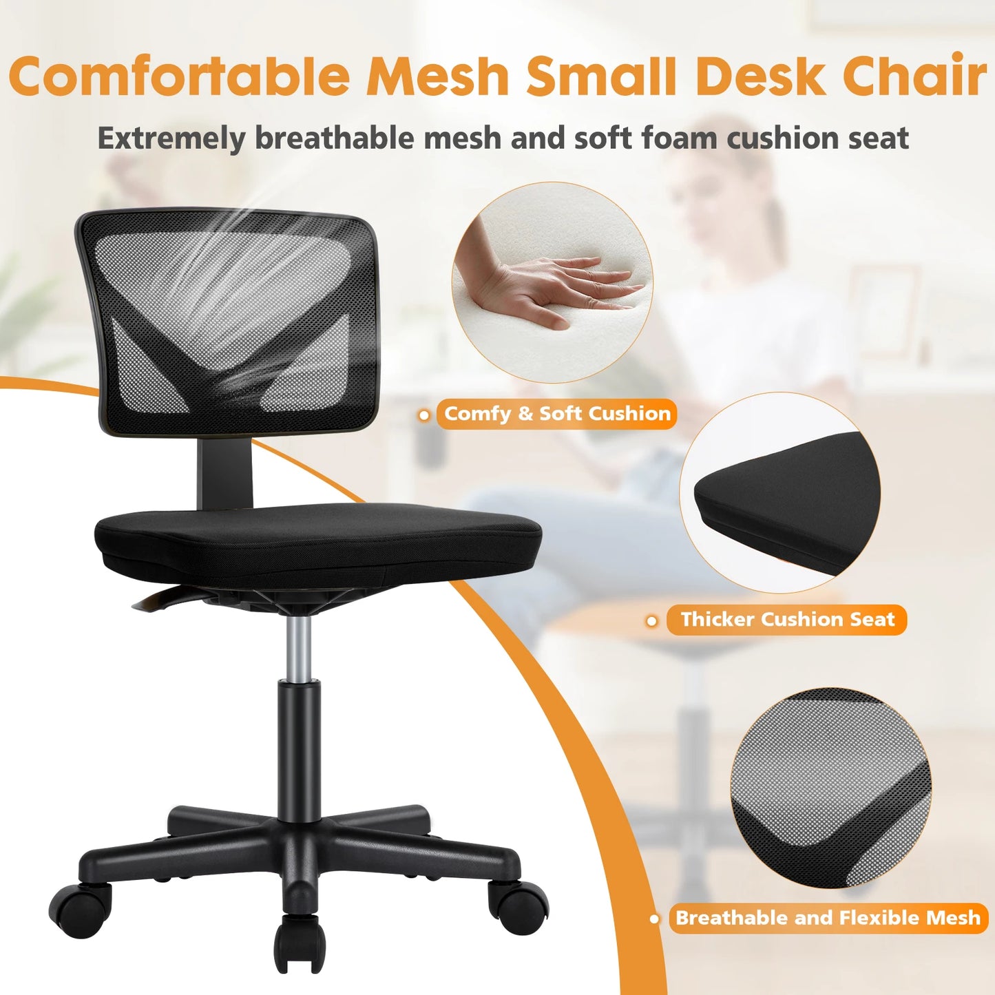 Mesh Armless Office Chair with Lumbar Support