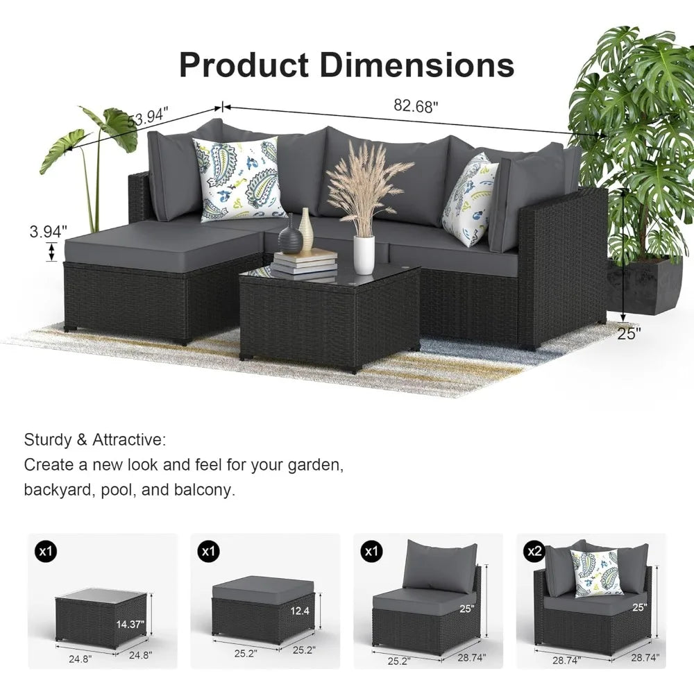 5-Piece Outdoor Wicker Sectional