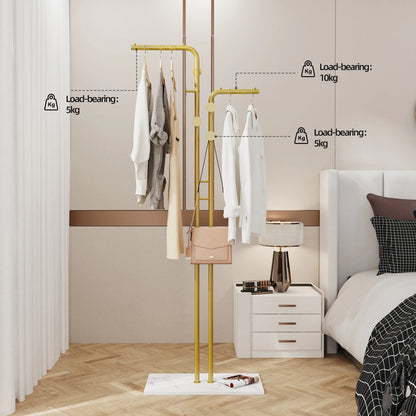 Heavy Duty Dual-Pole Clothes Rack with Stone Base