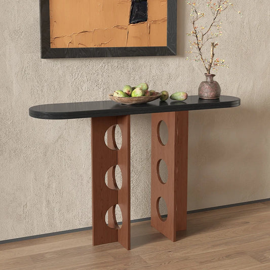 Wood Corner Console Table – Narrow Entryway Table with Modern Vintage Design for Hallways and Living Rooms