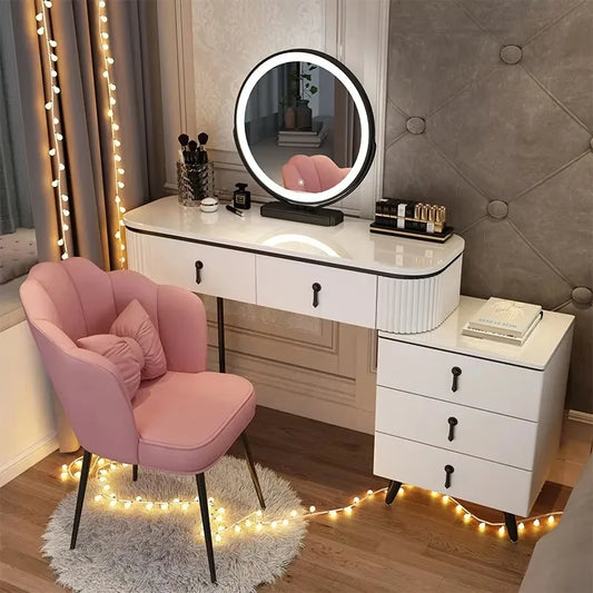 Adjustable Modern Vanity Table – Elegant European Makeup Desk with Mirror & Stool