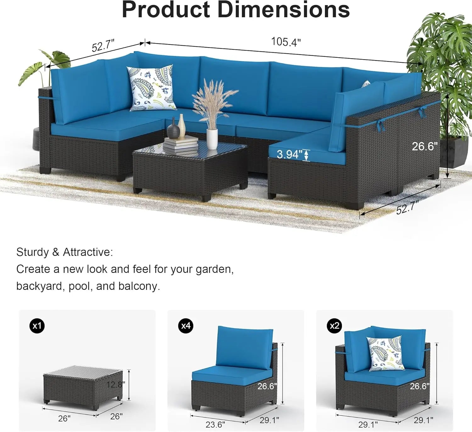 7-Piece Outdoor Wicker Sectional