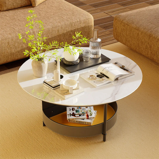 Luxury Round Coffee Table with Shelf