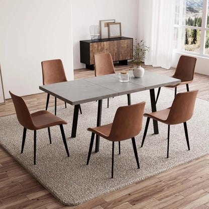 Expandable Dining Table Set – 6-Seater Modern MDF Table with PU Leather Chairs