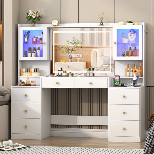 Large 61.7" Dressing Table with Mirror and Lights
