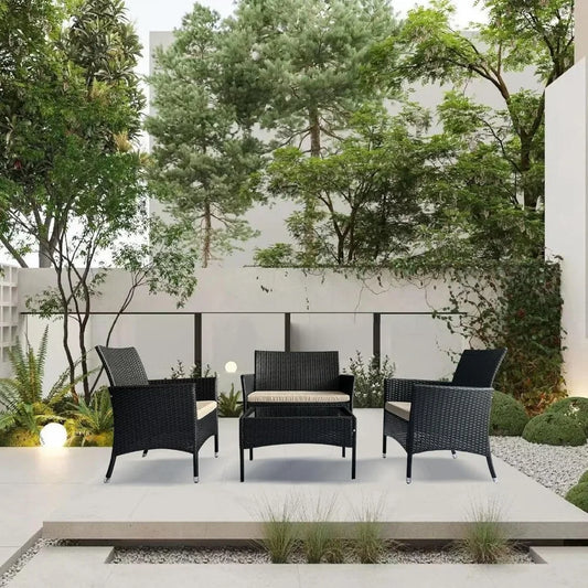 4-Piece Outdoor Wicker Sofa Set with Chairs and Coffee Table