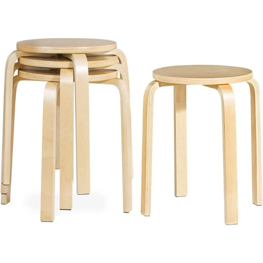 Set of 4 Stackable Bentwood Stools – 18" Height