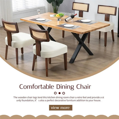Rattan Dining Chair Set – 4-Piece Modern Cane Back with Upholstered Seat