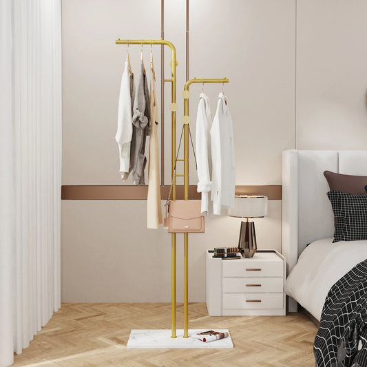 Heavy Duty Dual-Pole Clothes Rack with Stone Base