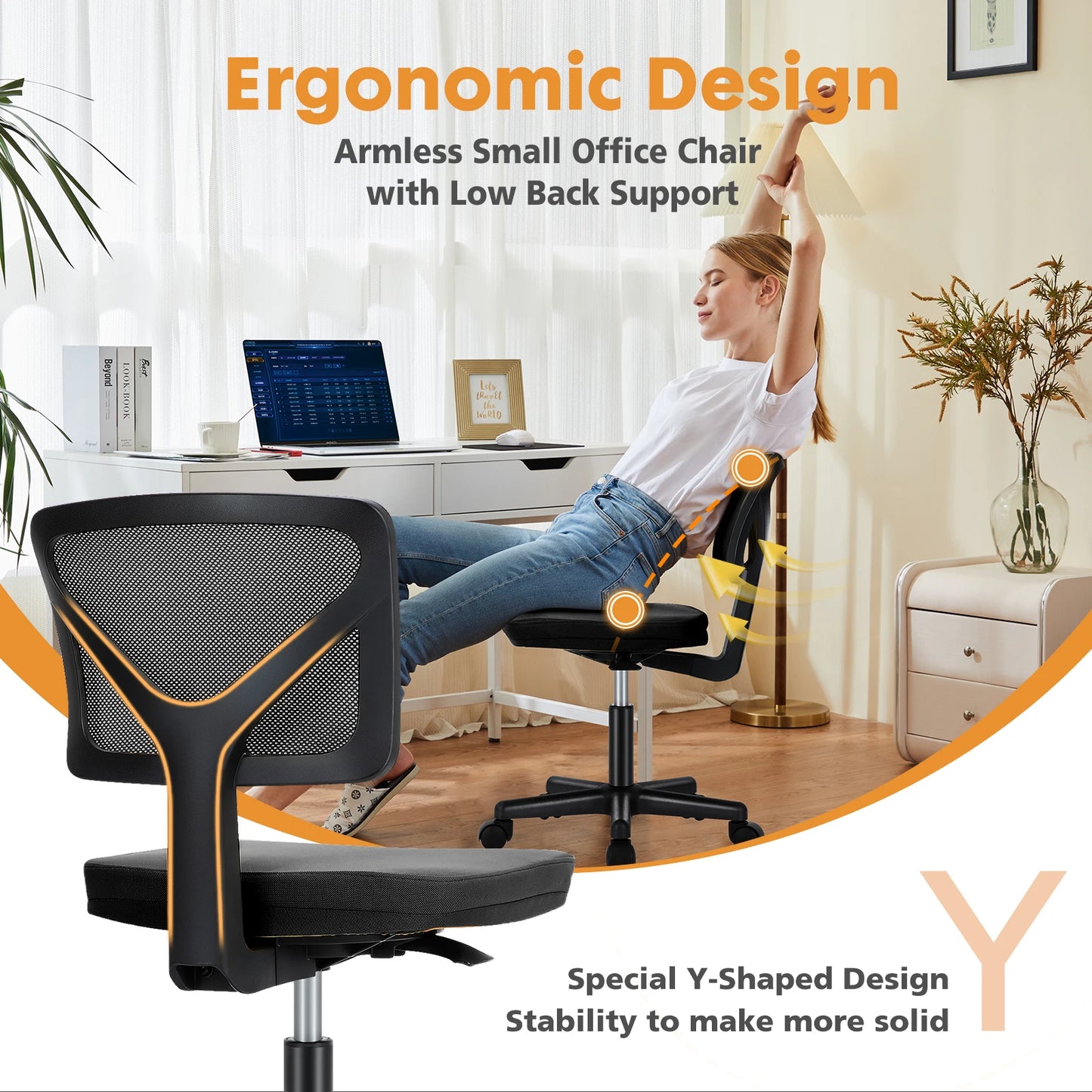 Mesh Armless Office Chair with Lumbar Support
