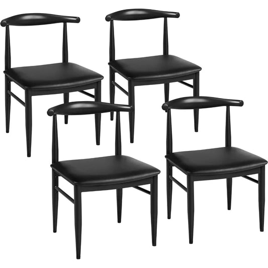 Set of 4 Mid-Century Armless Dining Chairs – Black Faux Leather with Open Back