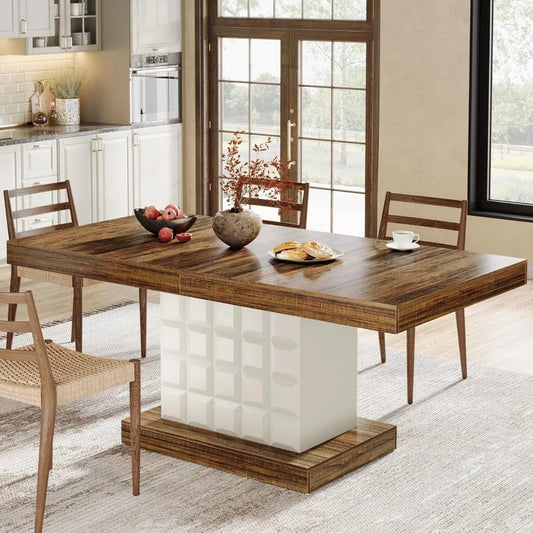 63'' Farmhouse Rectangular Dining Table – Modern Wooden Table with Geometric Base for 4–6 People