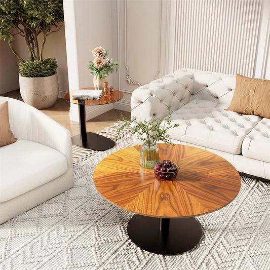 Round Wood Coffee Table Set