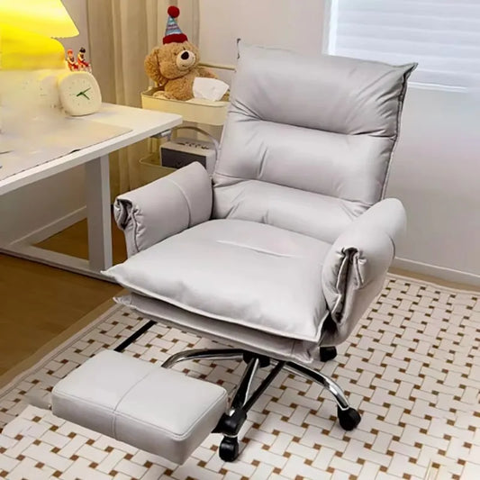Ergonomic White Office Chair with Footrest