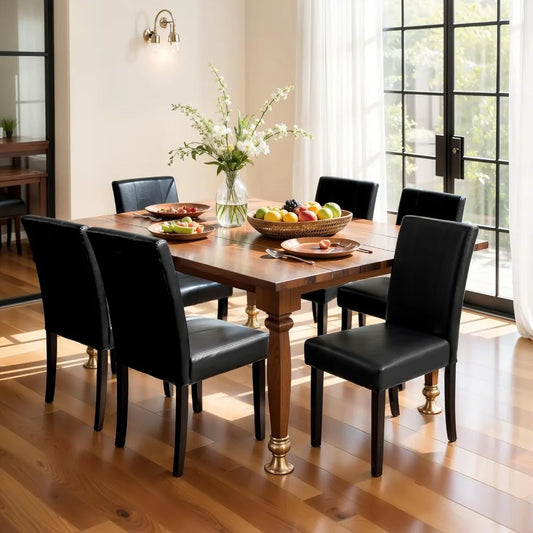 Set of 6 Leather Dining Chairs – High-Back Parson Style with PU Finish