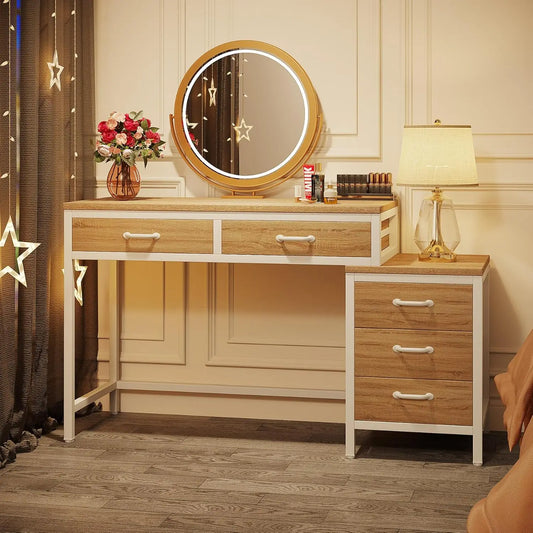 Walnut 5‑Drawer Vanity Desk