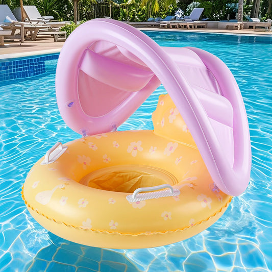 Inflatable swimming float with seat