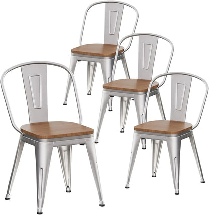 Set of 4 High Back Metal Chairs