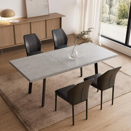 Expandable Dining Table Set – 6-Seater Modern MDF Table with PU Leather Chairs
