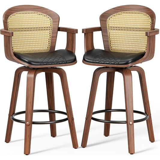 Rattan Mid-Century Bar Stools