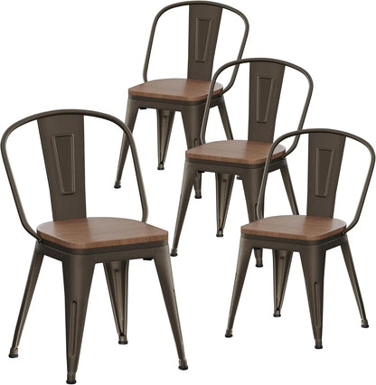 Set of 4 High Back Metal Chairs