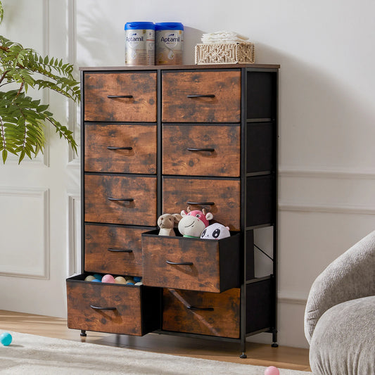10-Drawer Bedside Table with Steel Frame