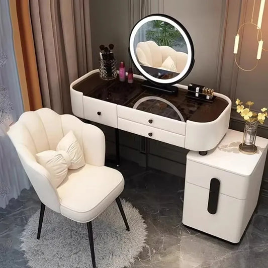 Nordic Vanity Table – Classic European Makeup Desk with Mirror & Stool