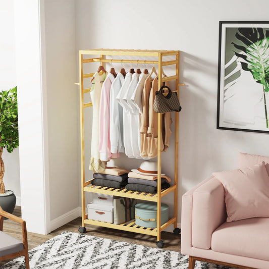 Bamboo Rolling Clothes Rack