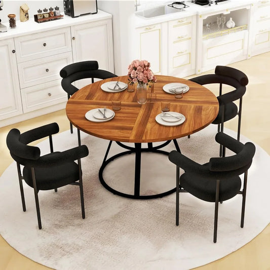 47” Round Dining Table Set – 5-Piece Boucle Chairs with Modern Circle Table