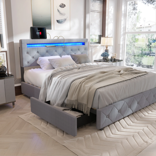 Bed Frame with 4 Storage Drawers