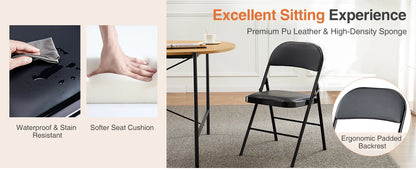Leather Padded Folding Chairs (2 Pack)