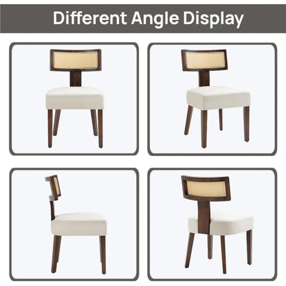 Rattan Dining Chair Set – 4-Piece Modern Cane Back with Upholstered Seat