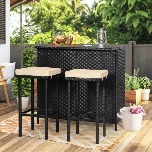 Wicker Patio Bar Set