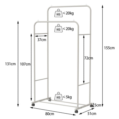 Double Rod Rolling Clothes Rack