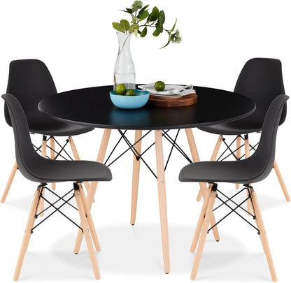 5-Piece Dining Set – Compact Mid-Century Table with 4 Plastic Chairs