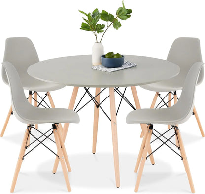 5-Piece Dining Set – Compact Mid-Century Table with 4 Plastic Chairs