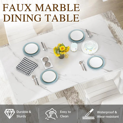 4-Person Marble Dining Table Set
