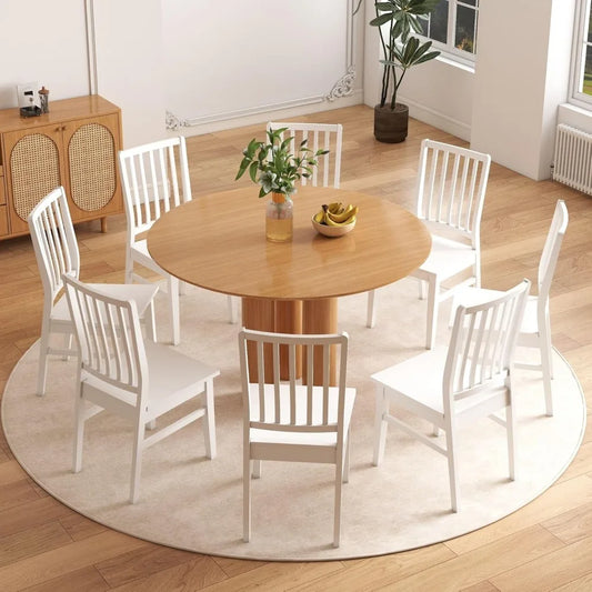 Set of 8 Farmhouse Spindle Back Chairs – White Wood Windsor Dining Side Chairs