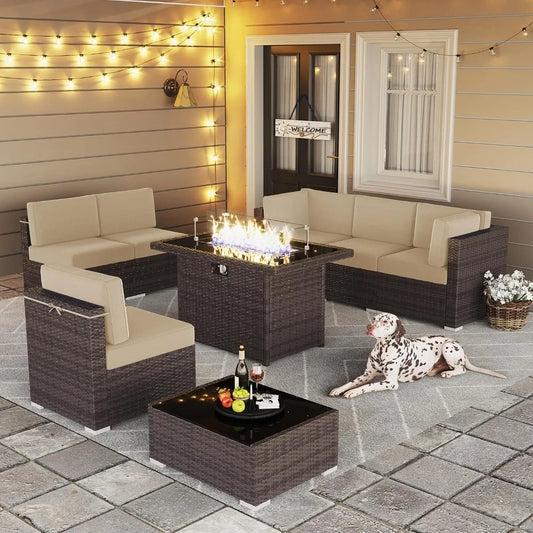 Outdoor Rattan Fire Pit Set