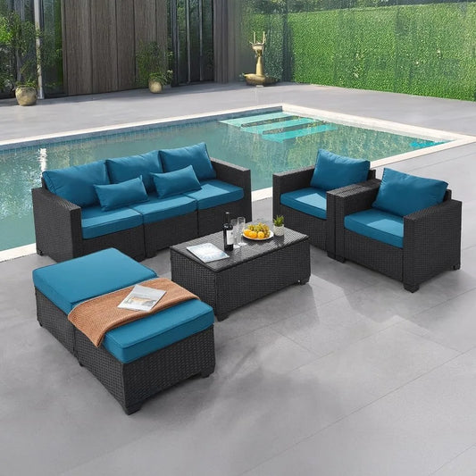 6-Piece Outdoor Wicker Patio Set with Storage Table and Weatherproof Covers