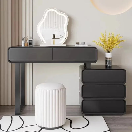 Black Vintage Vanity Table – Classic Makeup Desk with Mirror & Stool