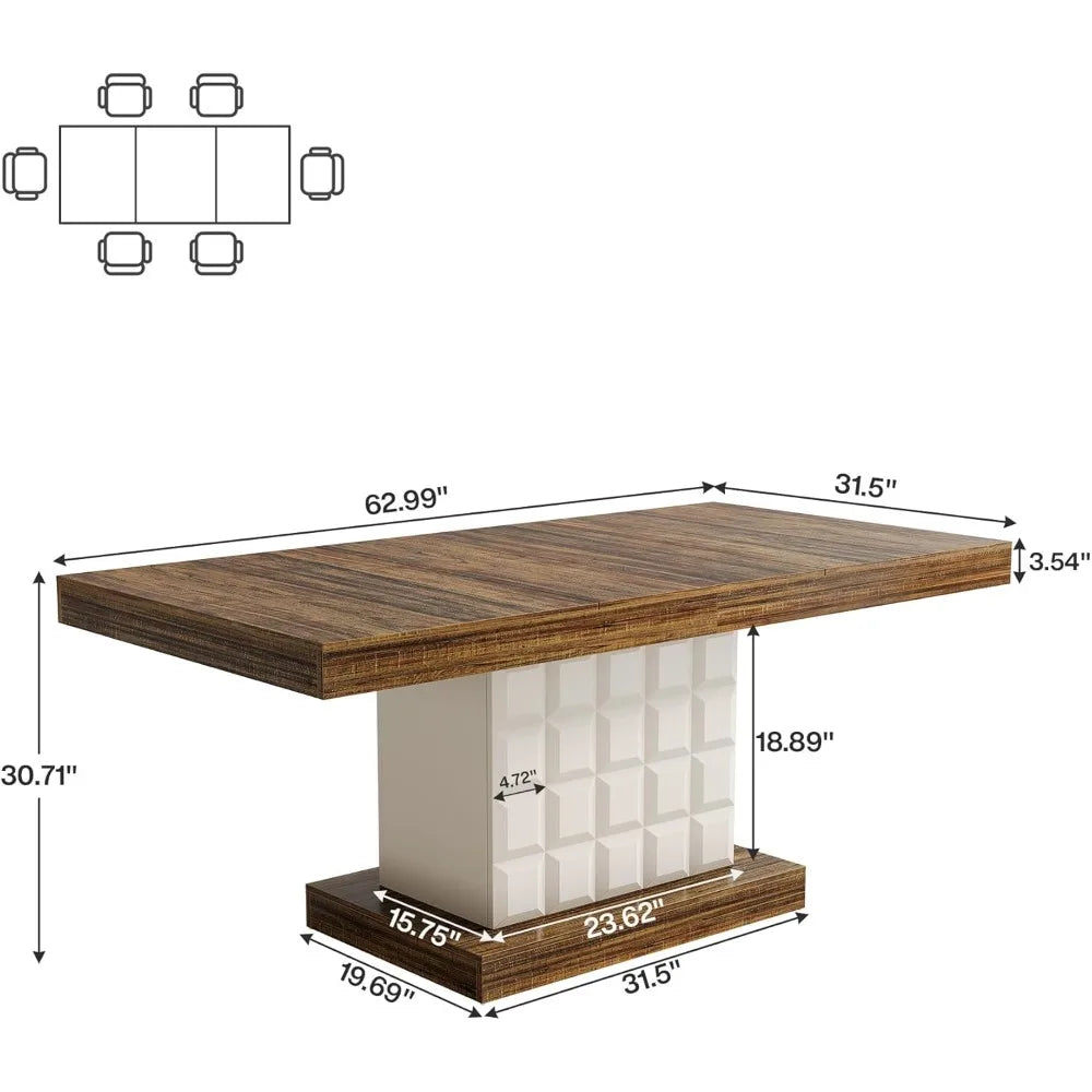 63'' Farmhouse Rectangular Dining Table – Modern Wooden Table with Geometric Base for 4–6 People