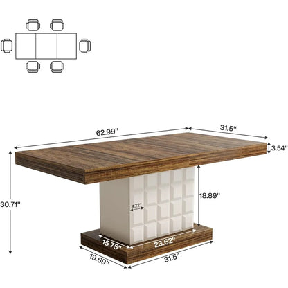 63'' Farmhouse Rectangular Dining Table – Modern Wooden Table with Geometric Base for 4–6 People