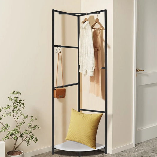 Metal Corner Coat Rack with Shelf and Hanging Rail
