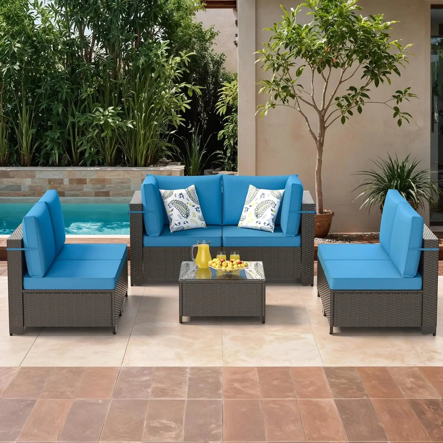 7-Piece Outdoor Wicker Sectional