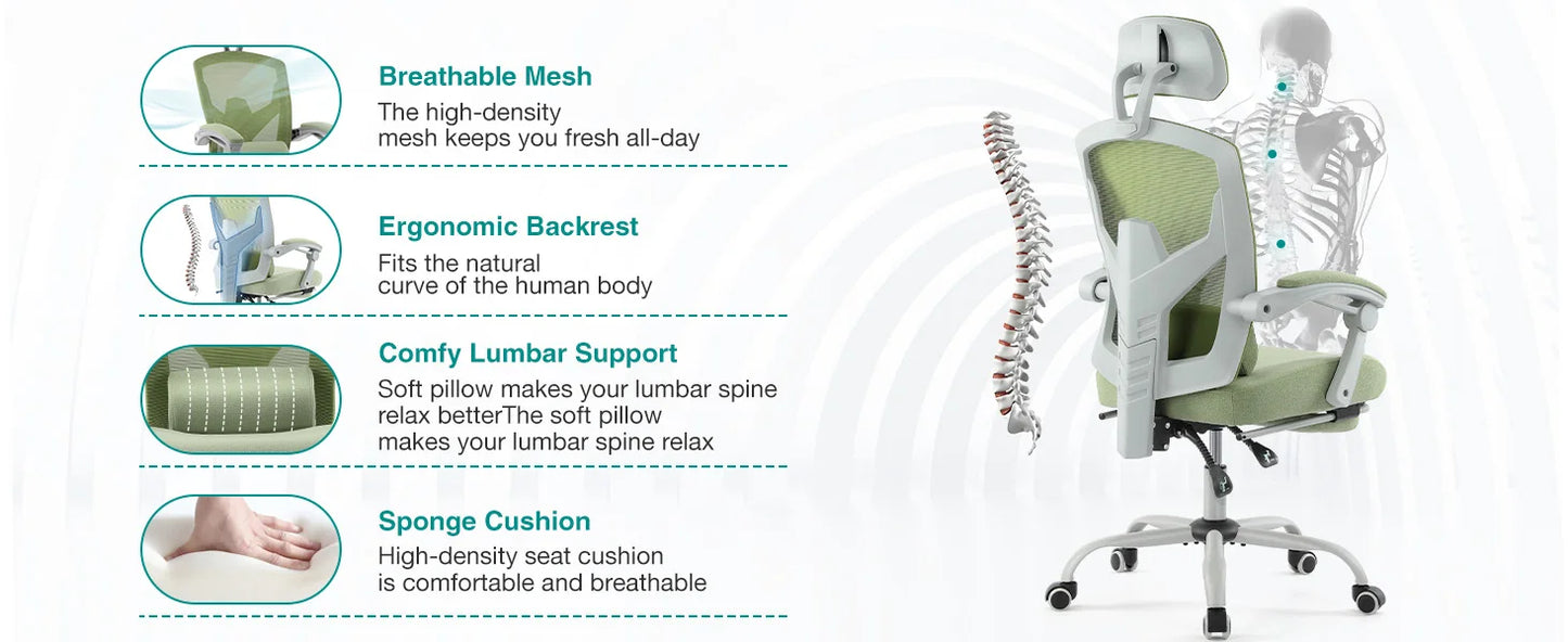 Ergonomic Reclining High Back Mesh Chair with Lumbar Support Pillow