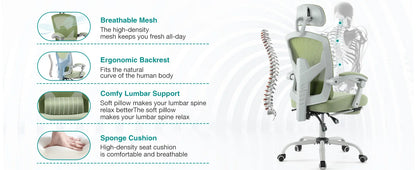 Ergonomic Reclining High Back Mesh Chair with Lumbar Support Pillow