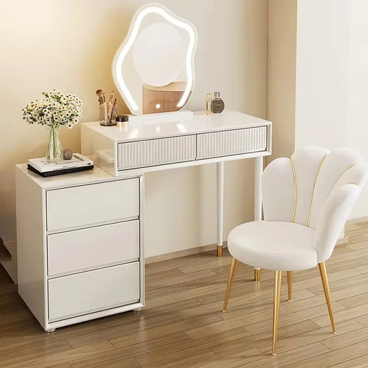 Vintage Nordic Vanity Table – Elegant Makeup Desk with Mirror & Stool