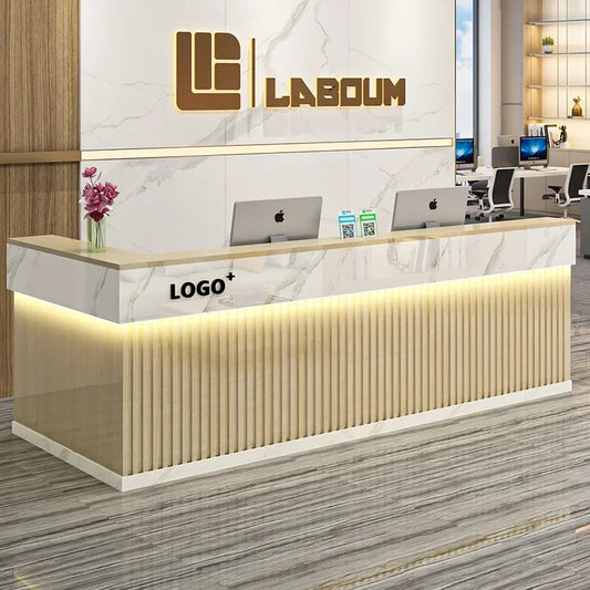 Modern Luxury Reception Desk – Salon Office Counter with Elegant Purpito Style for Commercial Interiors