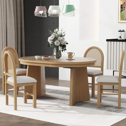 5-Piece Retro Dining Set with Extendable Table